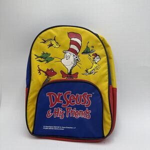 1997 Vintage Dr Seuss And Friends Mini Backpack Zipper Book Bag Yellow Cat Hat